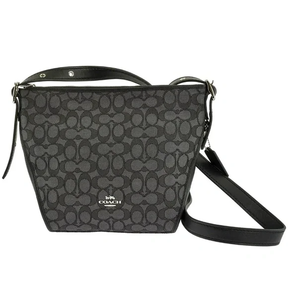 Coach Dufflette Shoulder Bag Signature Black Leather Crossbody - Picture 4 of 17